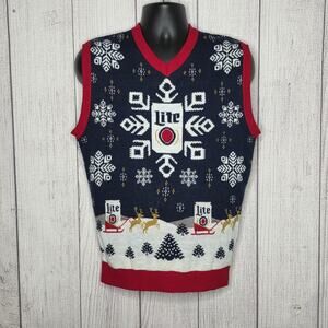 Miller Lite Ugly Christmas Sweater Vest Snowflake Reindeer Beer Lover Holiday, M